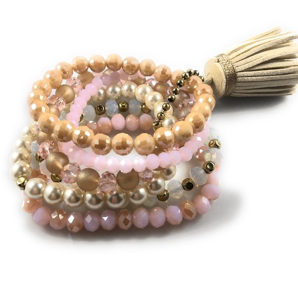 Boho Stack Stretch Bracelet Set of 6 with Tassel - Picture 5 of 5